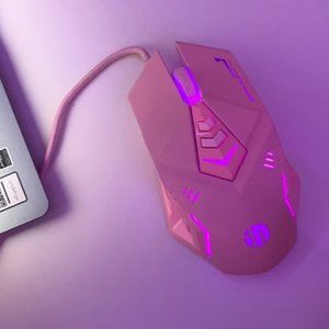 Pink Wired mouse.